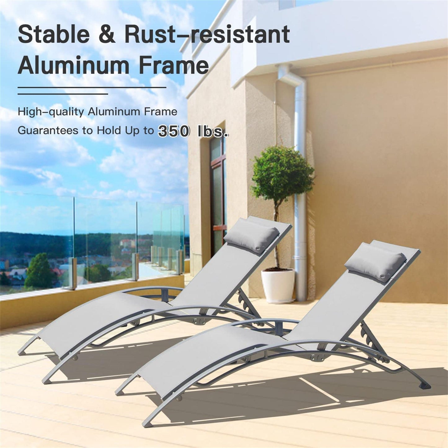 Patio Recliner Chairs with Adjustable Backrest and Removable Pillow for Indoor&Outdoor Beach Pool Sunbathing Lawn