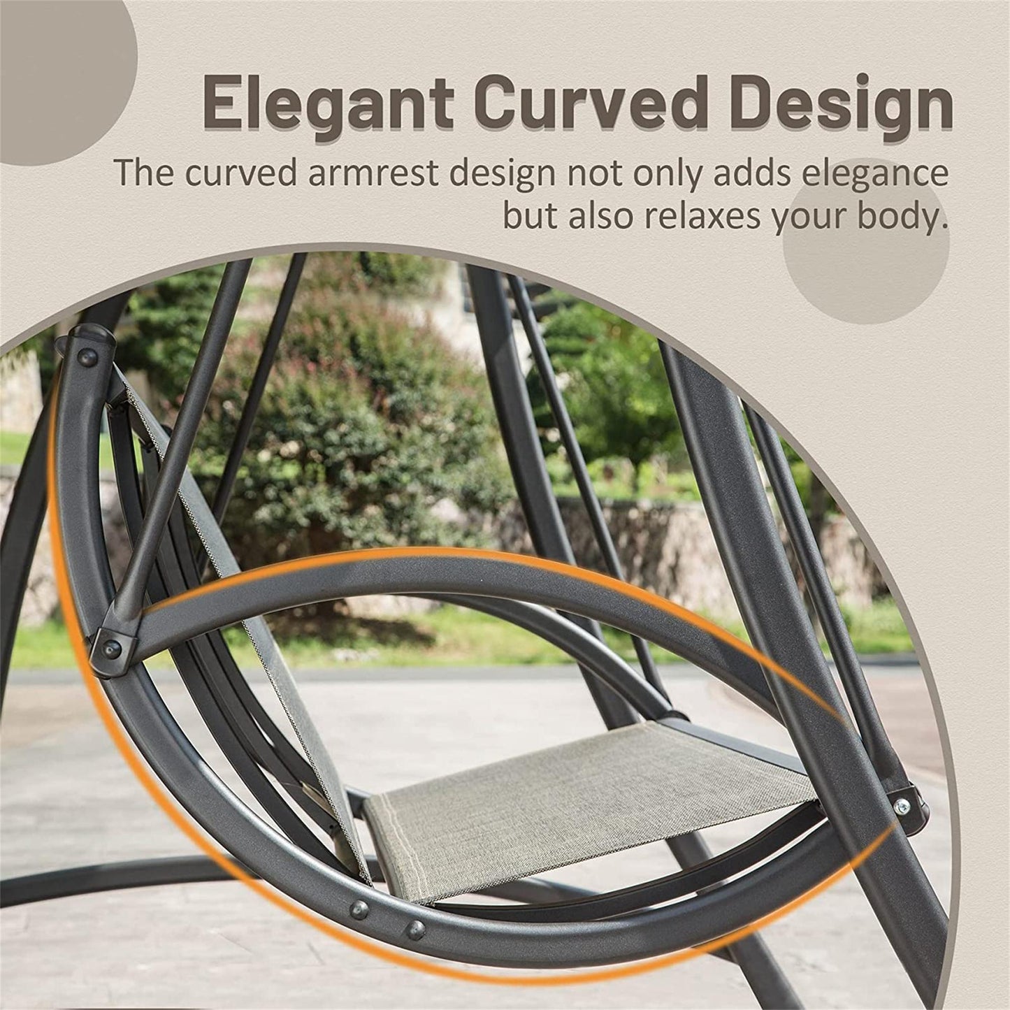Outdoor Porch Swing with Adjustable Canopy and Durable Steel Frame, Patio Swing Glider for Garden, Deck, Porch, Backyard