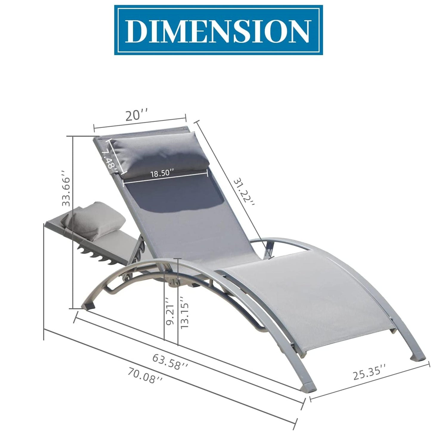 Patio Recliner Chairs with Adjustable Backrest and Removable Pillow for Indoor&Outdoor Beach Pool Sunbathing Lawn