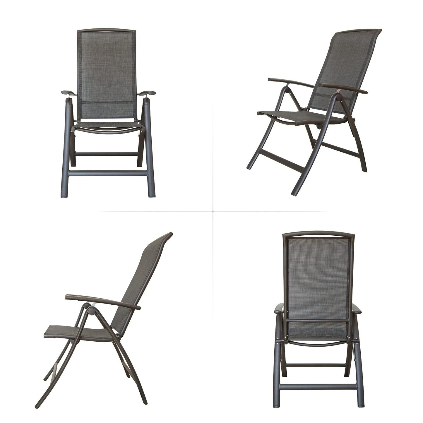 Folding Patio Chairs Set of 2, Aluminium Frame Reclining Sling Lawn Chairs with Adjustable High
