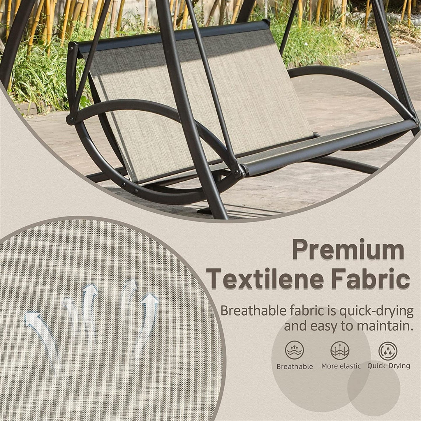 Outdoor Porch Swing with Adjustable Canopy and Durable Steel Frame, Patio Swing Glider for Garden, Deck, Porch, Backyard