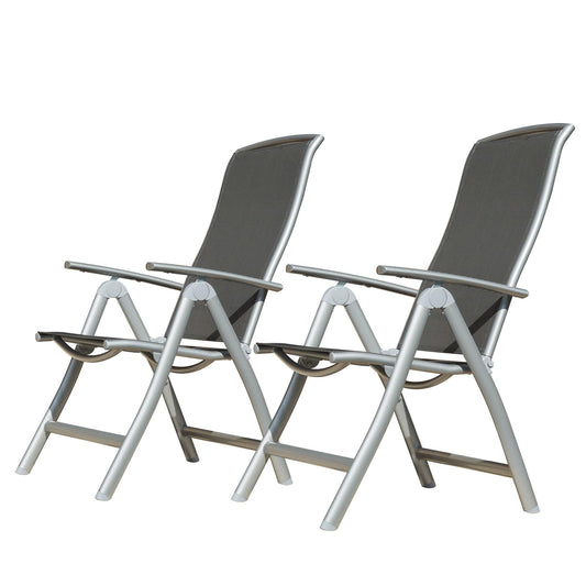 Patio Folding Chairs Set of 2, Aluminium Frame Outdoor Reclining Patio Chairs,Adjustable High Back Lawn Chairs