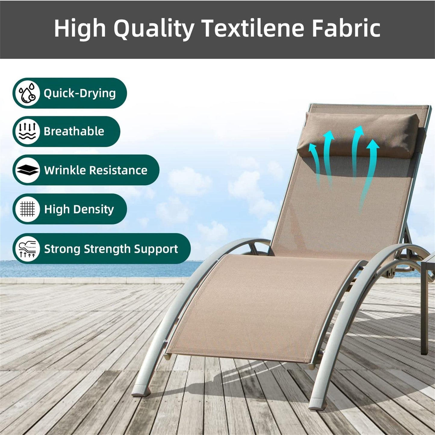 Patio Recliner Chairs with Adjustable Backrest and Removable Pillow for Indoor&Outdoor Beach Pool Sunbathing Lawn