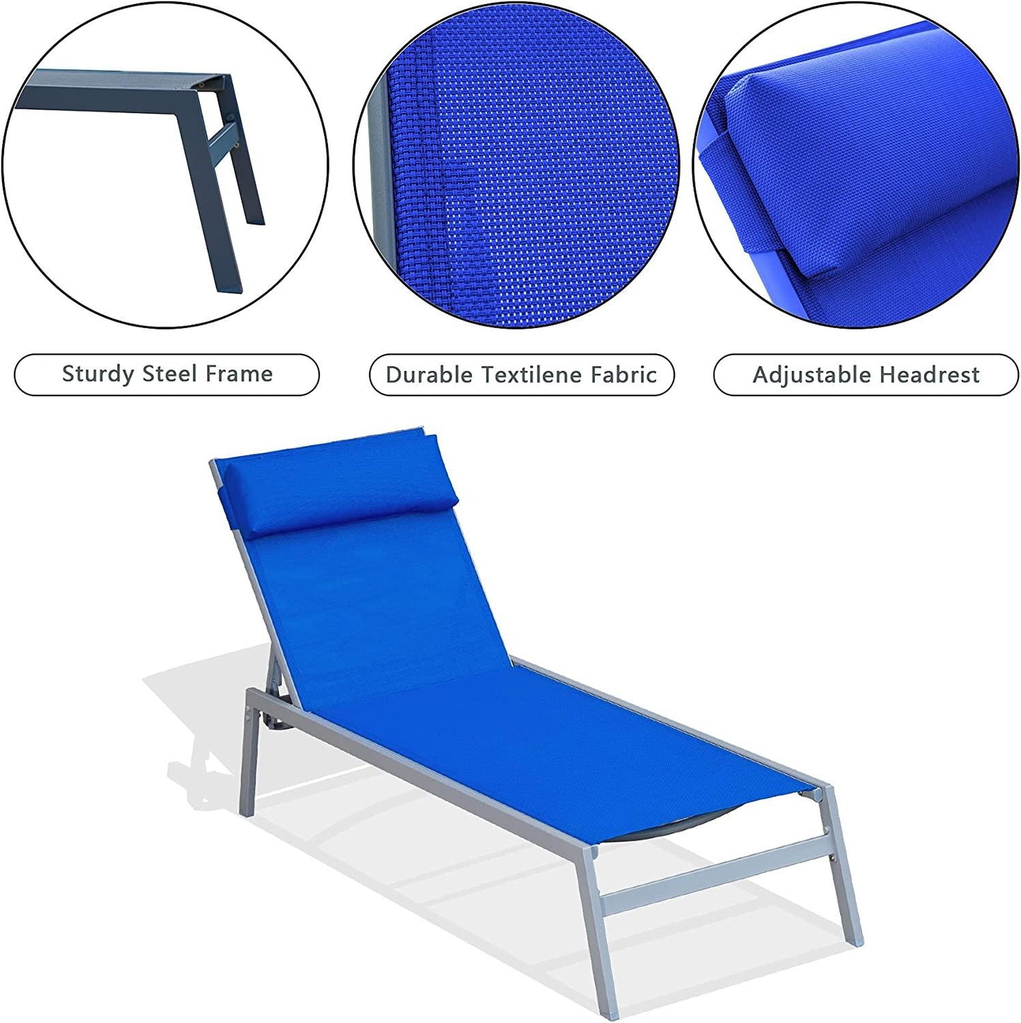 3 Pieces Aluminum Textilene Chaise Lounge Set with Side Table Outdoor,Adjustable Back