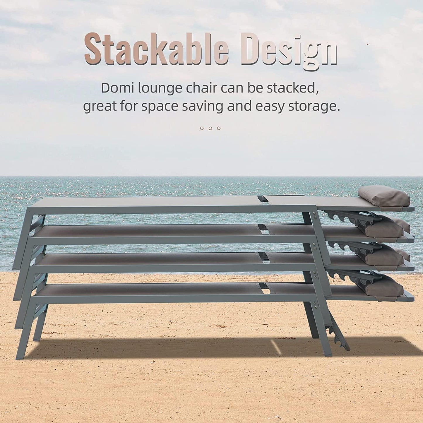 3 Pieces Aluminum Textilene Chaise Lounge Set with Side Table Outdoor,Adjustable Back