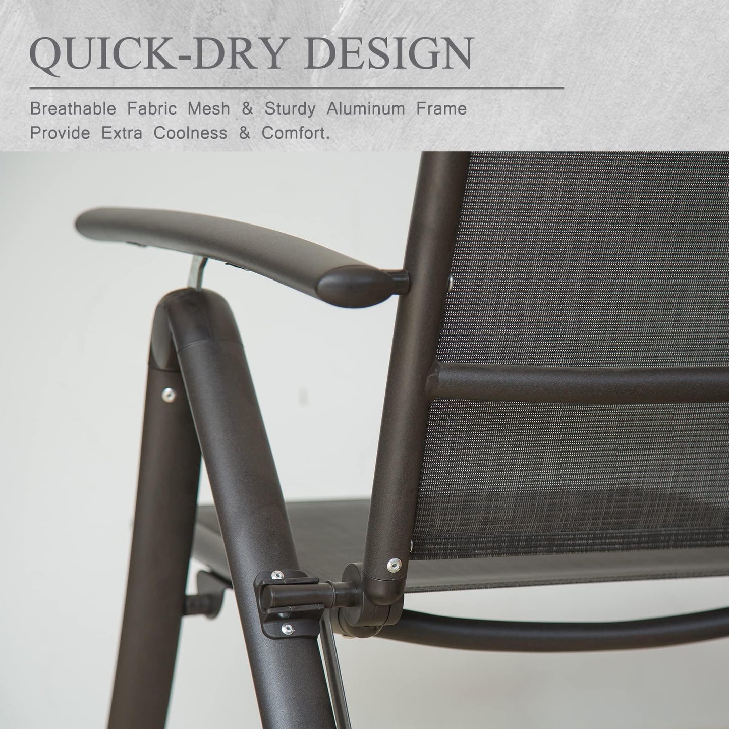 Folding Patio Chairs Set of 2, Aluminium Frame Reclining Sling Lawn Chairs with Adjustable High