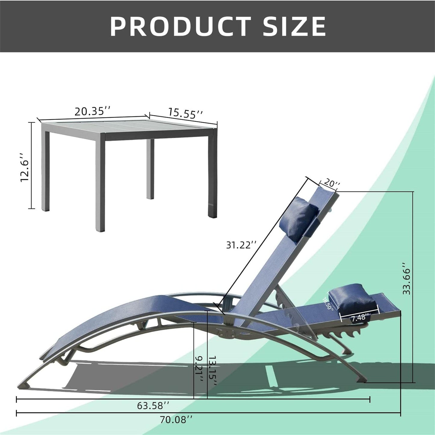 Patio Recliner Chairs with Adjustable Backrest and Removable Pillow for Indoor&Outdoor Beach Pool Sunbathing Lawn