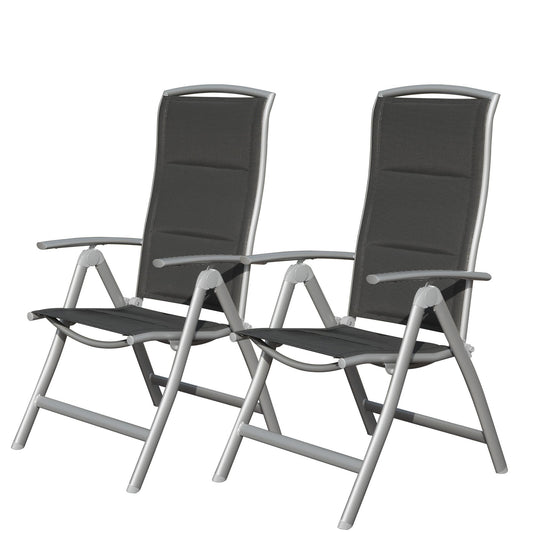 Patio Folding Chairs Set of 2, Aluminium Frame Outdoor Reclining Patio Chairs,Adjustable High Back Lawn Chairs