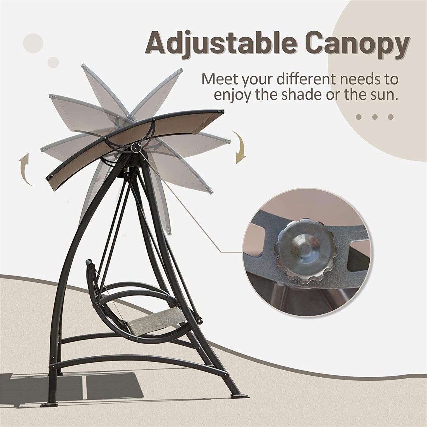 Outdoor Porch Swing with Adjustable Canopy and Durable Steel Frame, Patio Swing Glider for Garden, Deck, Porch, Backyard