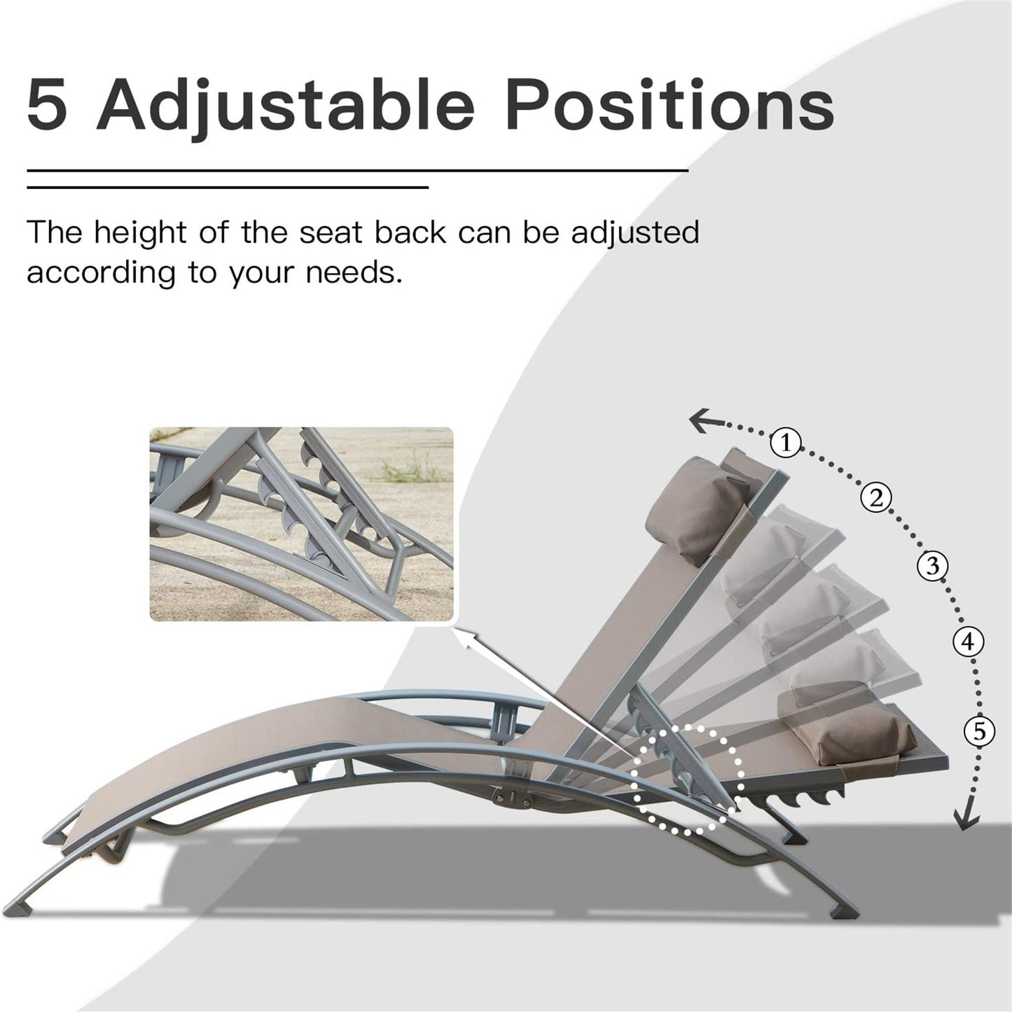 Patio Recliner Chairs with Adjustable Backrest and Removable Pillow for Indoor&Outdoor Beach Pool Sunbathing Lawn