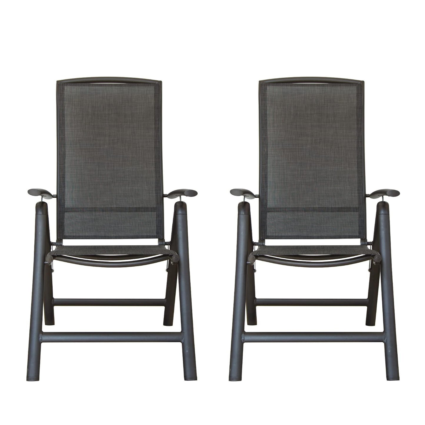 Folding Patio Chairs Set of 2, Aluminium Frame Reclining Sling Lawn Chairs with Adjustable High