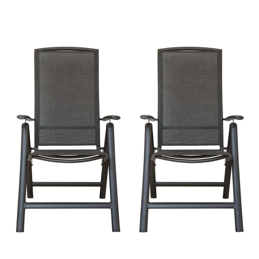 Folding Patio Chairs Set of 2, Aluminium Frame Reclining Sling Lawn Chairs with Adjustable High